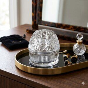 Vintage Val Saint Lambert Belgium Crystal Ram’s Head Trinket Box Aries Birthday